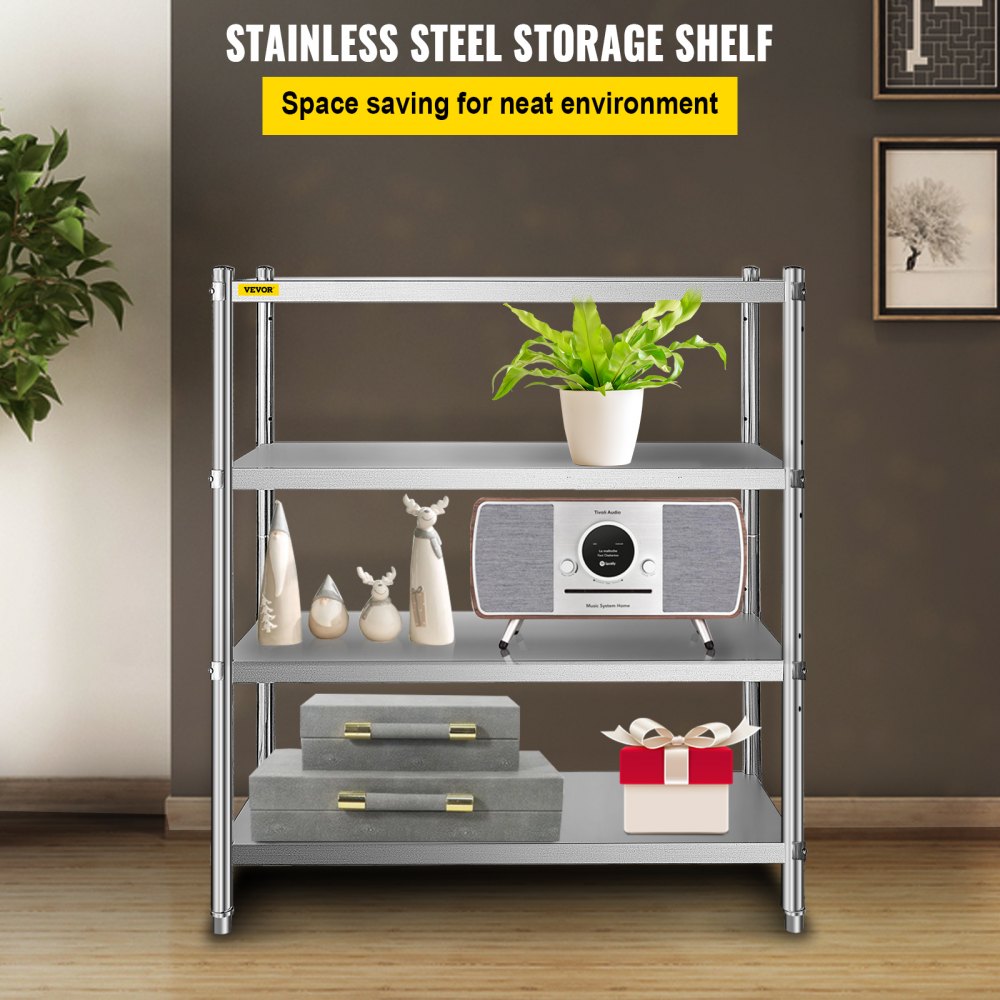 VEVOR Stainless Steel Shelving 46 8x18 5 Inch 4 Tier Adjustable Shelf   Storage Shelf F1 