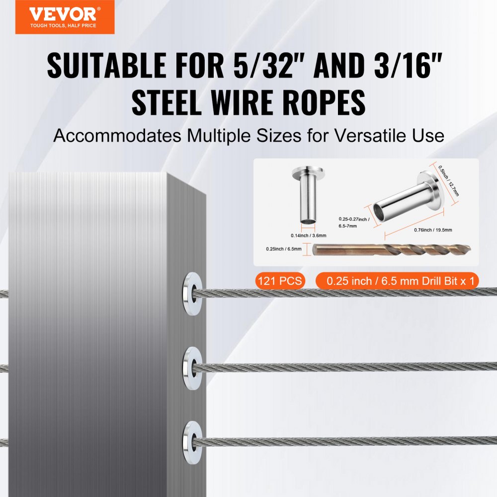 VEVOR 121 Pack T316 Stainless Steel Protector Sleeves for 5/32