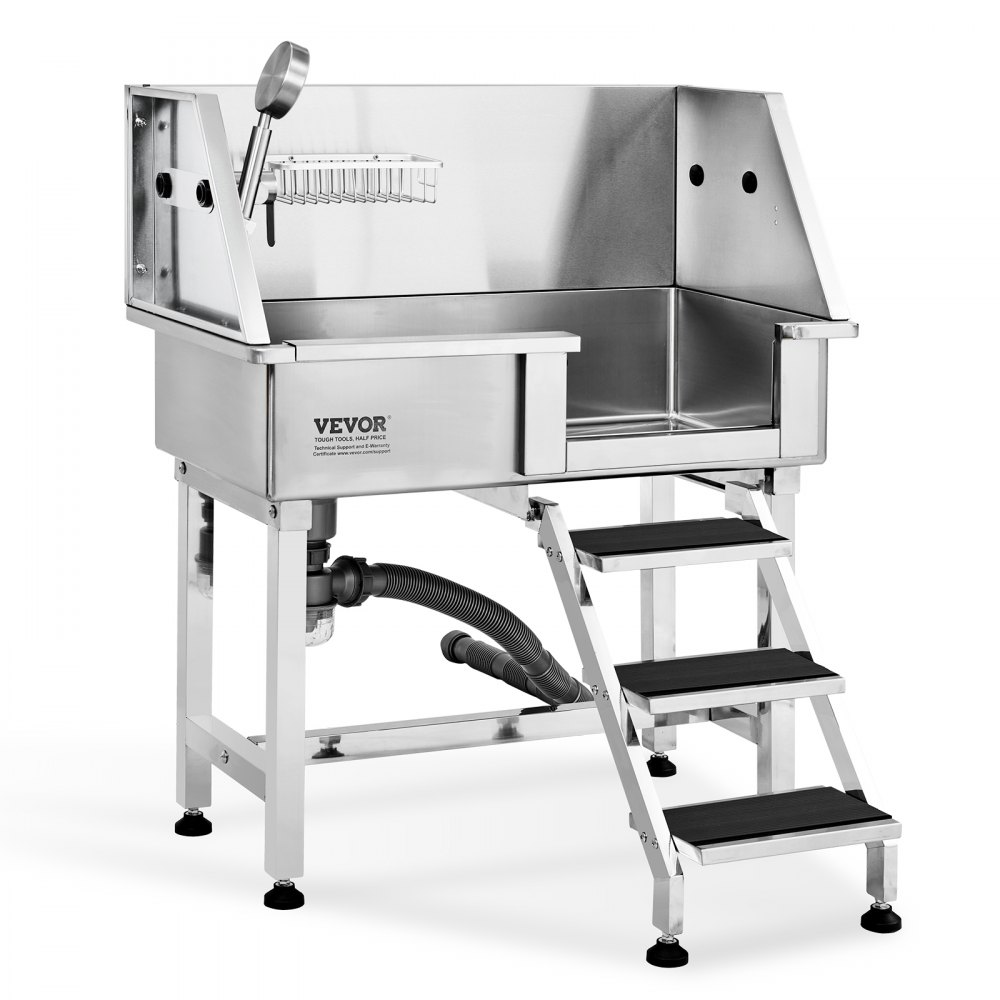 VEVOR VEVOR 864MM Pet Dog Bathing Station w/Ramp, Professional Stainless Steel Dog Grooming Tub