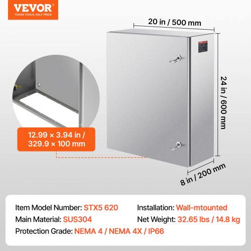VEVOR Steel Electrical Box, 60x50x20 cm, 304 Stainless Steel