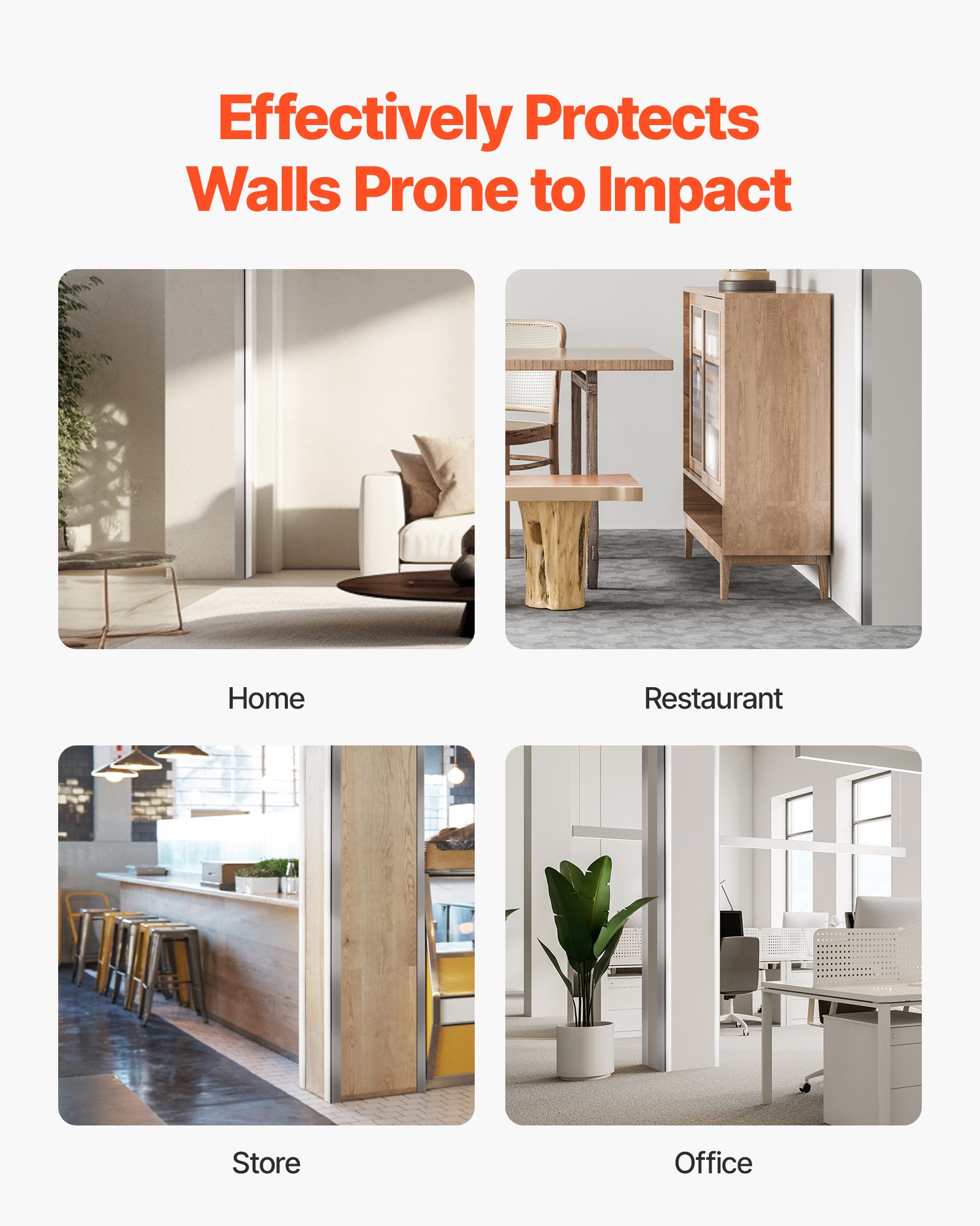 VEVOR Wall Corner Protector Stainless Steel – 96 In, 10 Pack