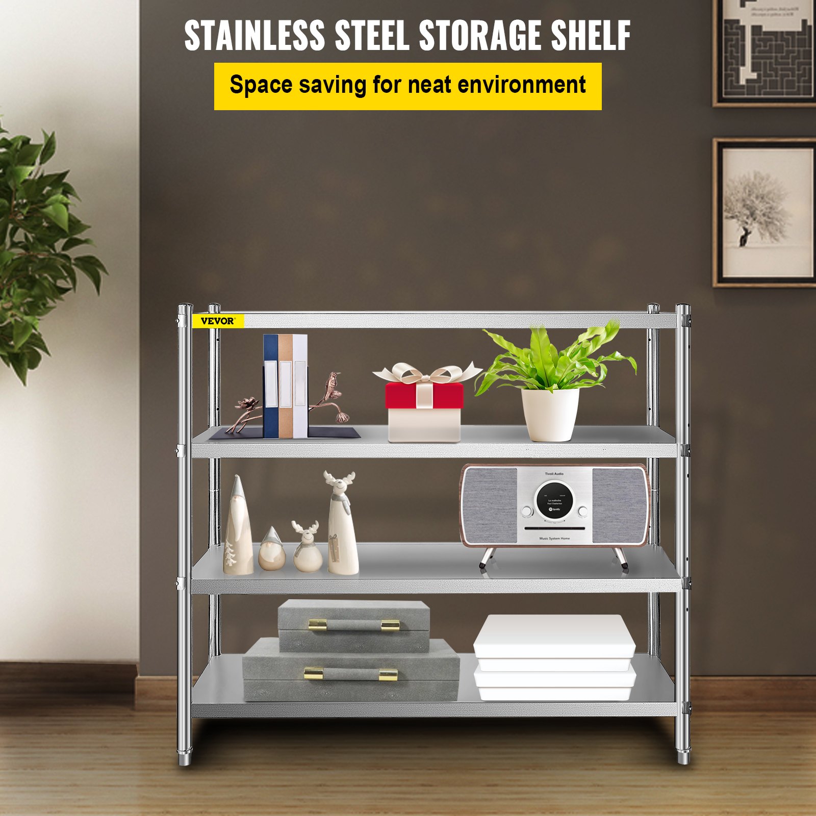 Colossal Storage VEVOR Storage Shelf, 4-Tier Stainless Steel Shelving, Storage Shelving ...