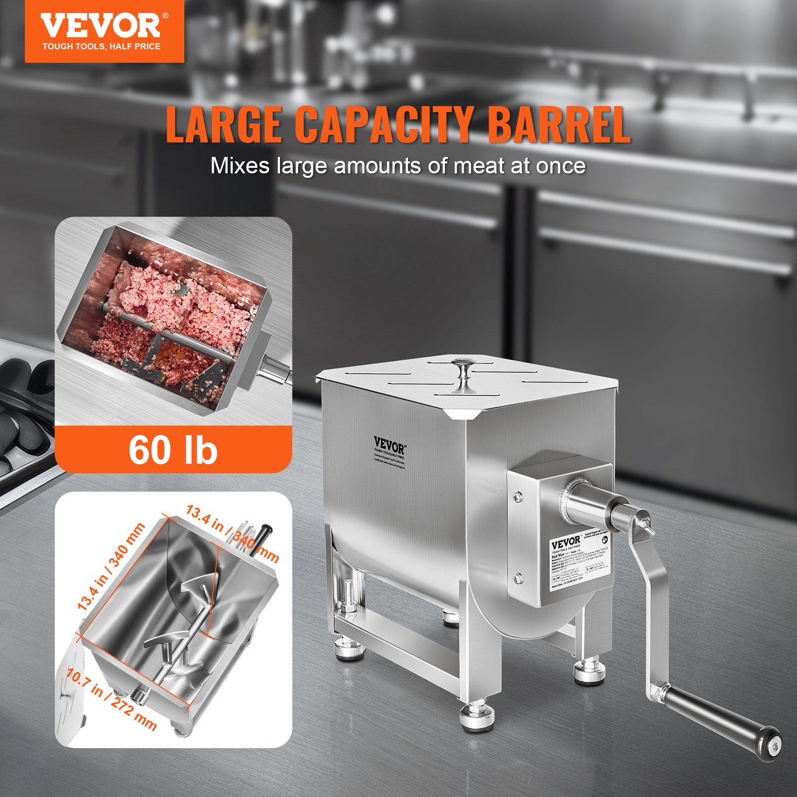 VEVOR 60 Pound Manual Meat Mixer Sausage Hand Mixer Machine Stainless ...
