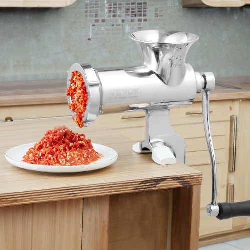 VEVOR Manual Meat Grinder 304 Stainless Steel Hand Meat Grinder with Steel Table Clamp Meat Mincer Sausage Maker 2 Cutting Plates Cookie Attachment Sausage Tube for Beef Pepper Mushroom Cookie VEVOR A...