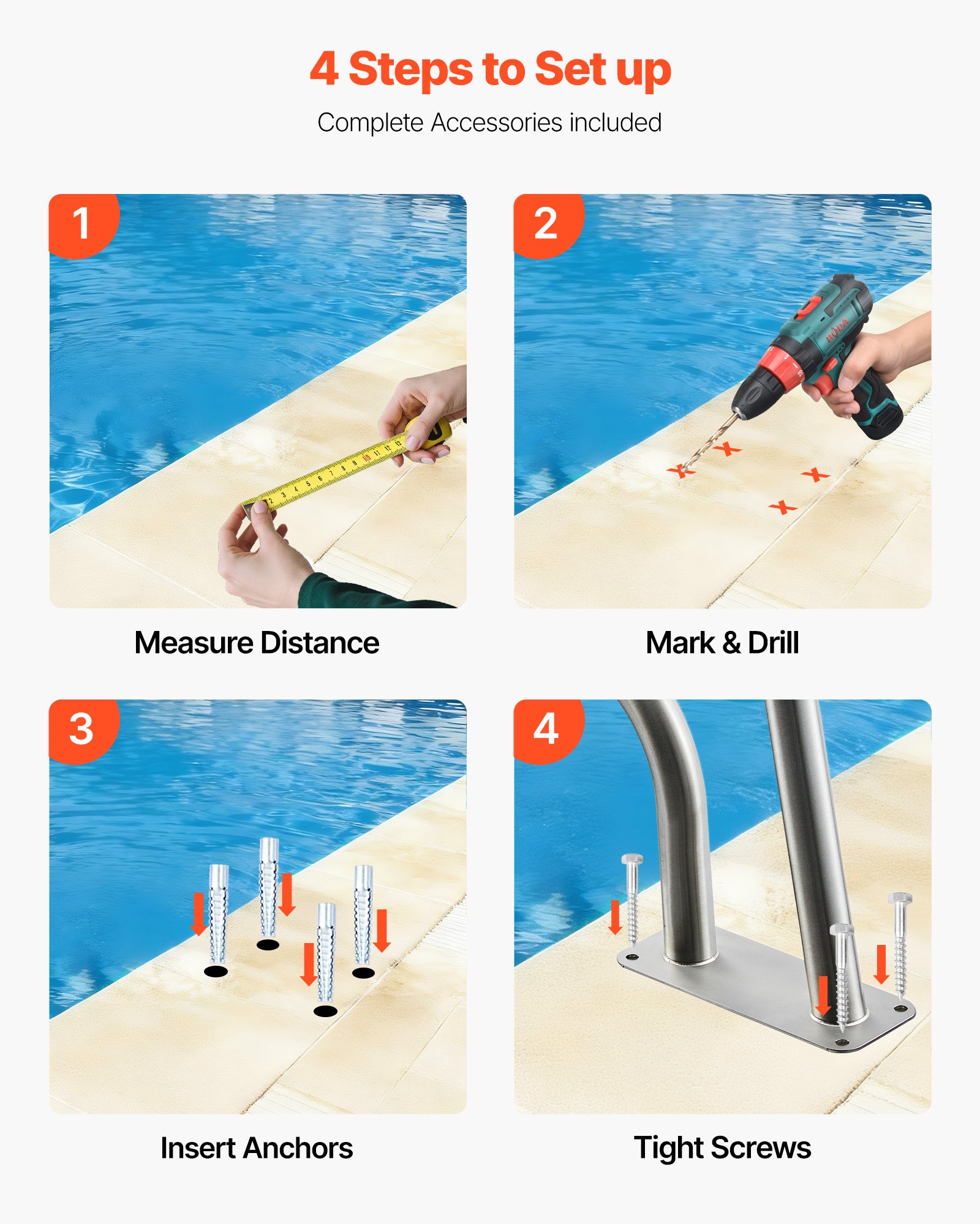 VEVOR Stainless Steel Pool Handrail – 31 x 22 Inch, 220 LBS