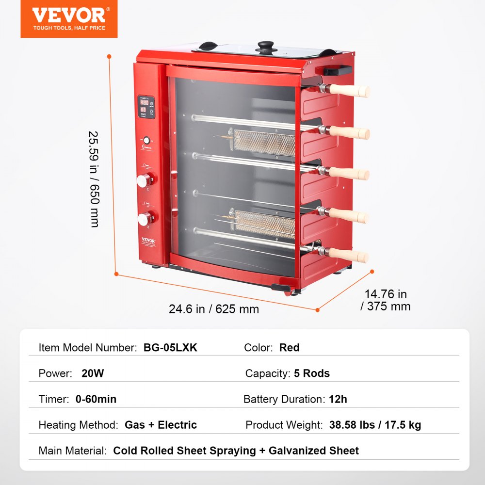 VEVOR Shawarma Grill Machine, 5 Strings of Barbecue Capacity, Chicken ...
