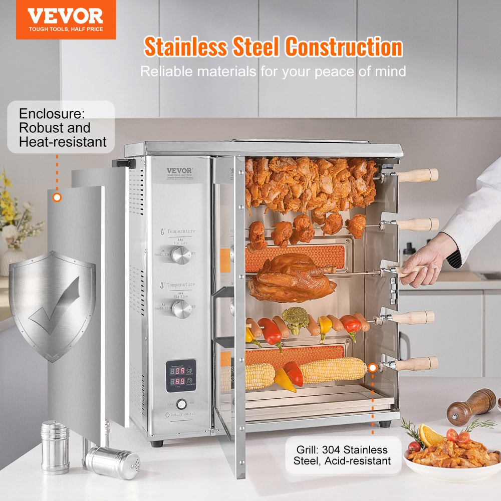 Vertical clearance rotisserie grill