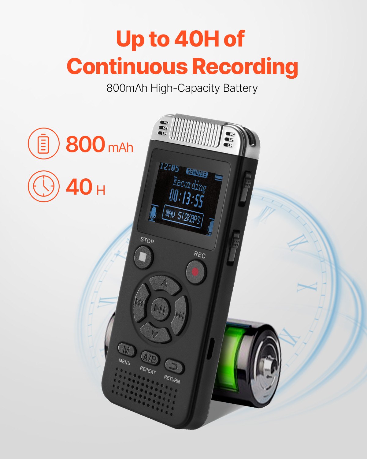 VEVOR 128GB Voice-Activated Digital Recorder – HD, Portable