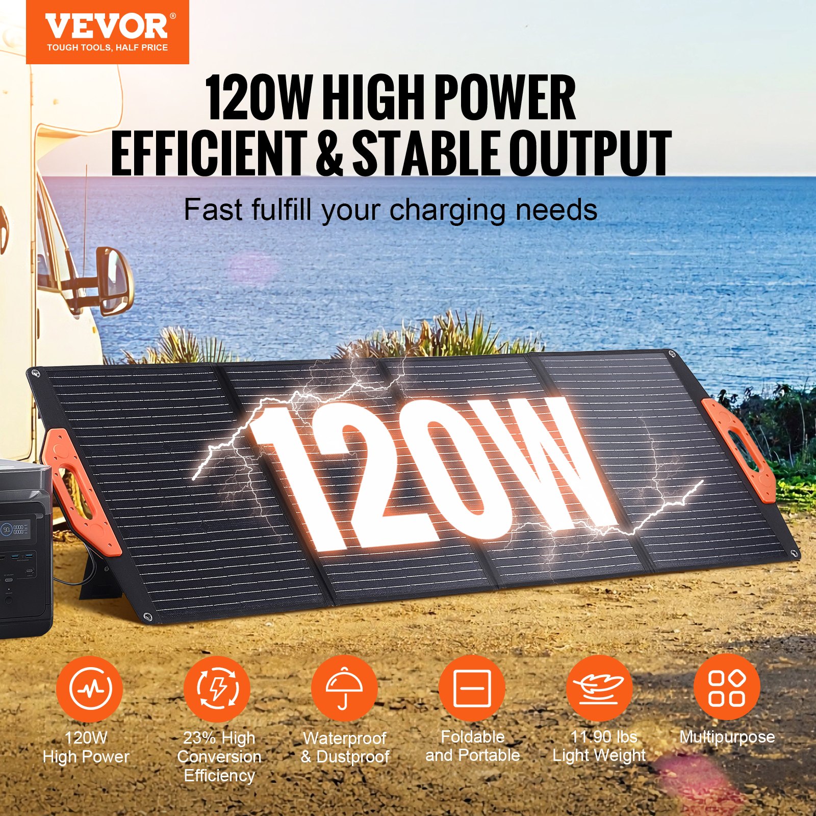 Vevor Portable Monocrystalline Solar Panel 120w Foldable Monocrystalline Etfe Solar Charger 23 3348