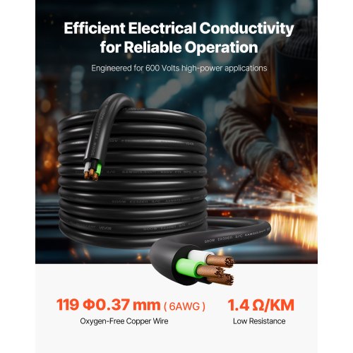 25 FT 6AWG Premium Electrical Power Cable Outdoor Extension Cord Copper ...