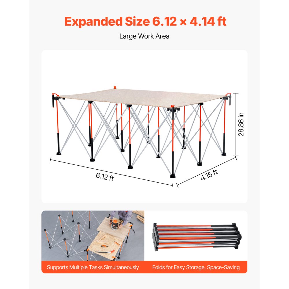 VEVOR Portable Folding Workstand, 4.16 X 2.18 Ft Collapsible Workbench, 2500 Lbs Weight Capacity