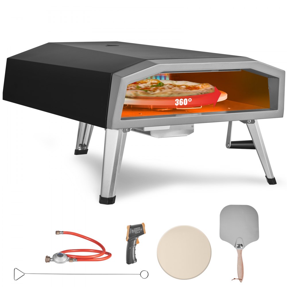 Outdoor Wood-Fired Pizza Oven With Rotating Stone - Portable Stainless Steel Oven With Peel, Thermometer & Cover