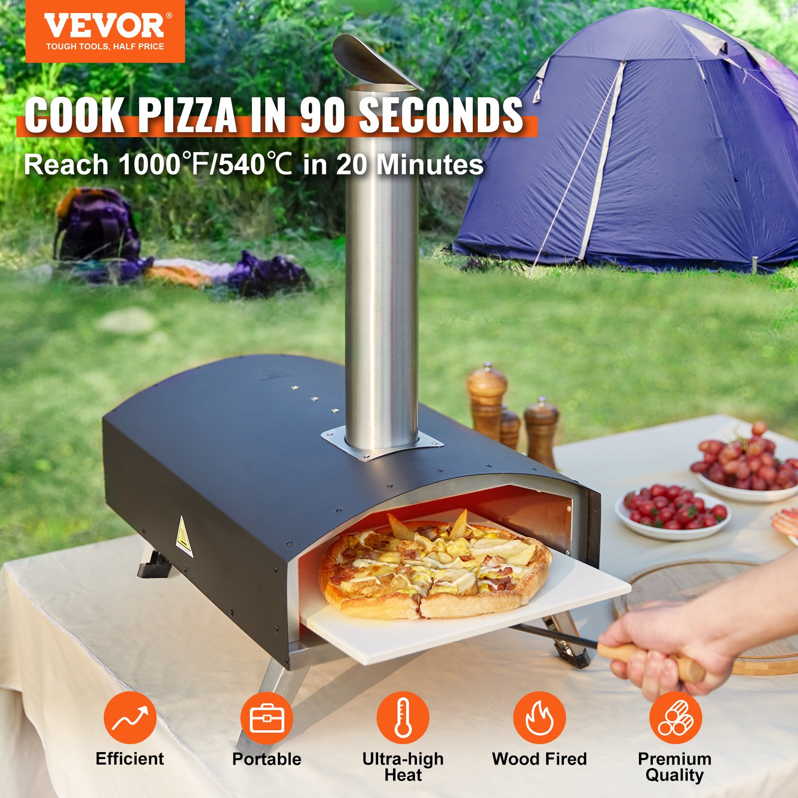 VEVOR VEVOR Outdoor Pizza Oven, 12-inch, Wood Pellet and Charcoal Fired ...