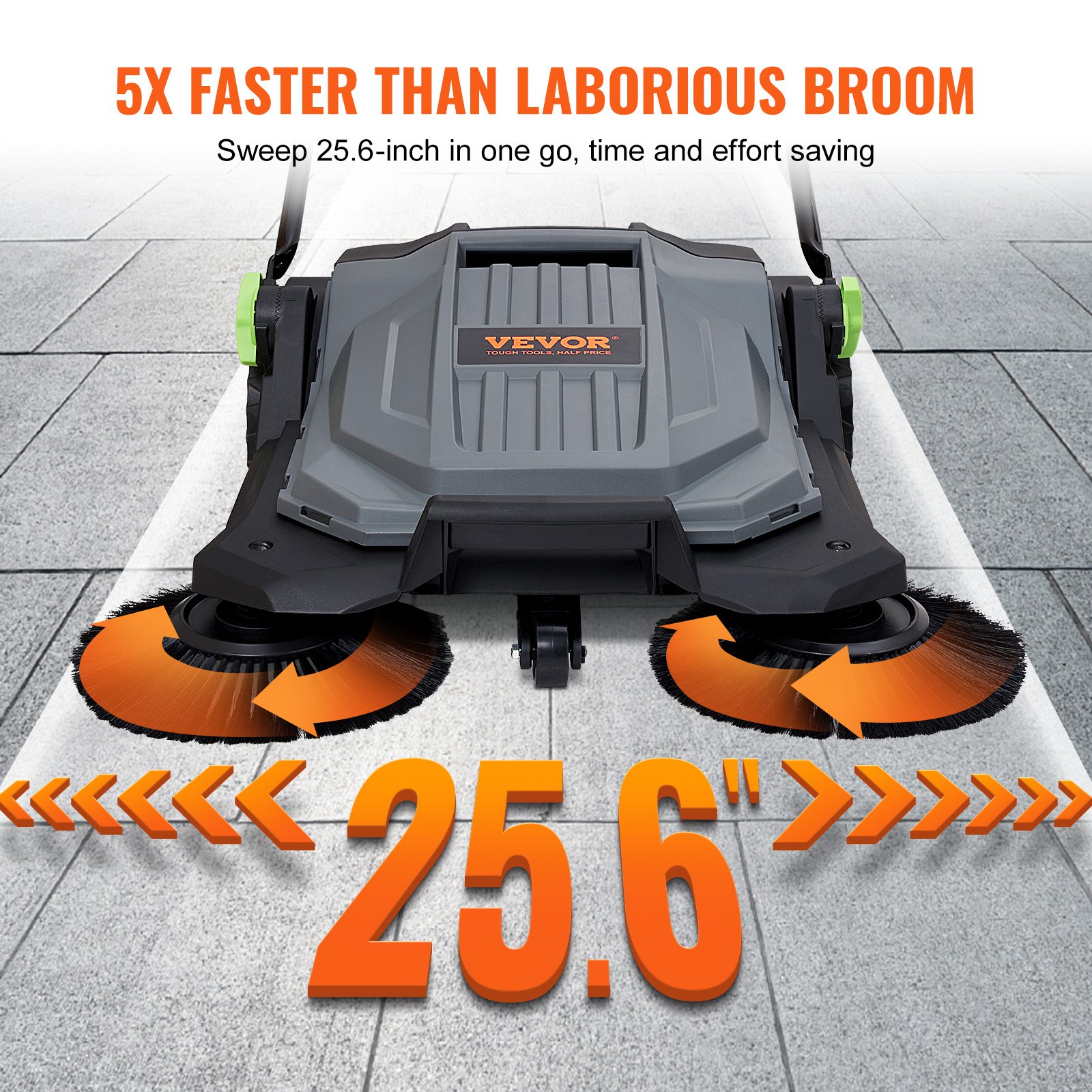 VEVOR Walkbehind Hand Push Floor Sweeper, 25.6" Sweeping Width Floor