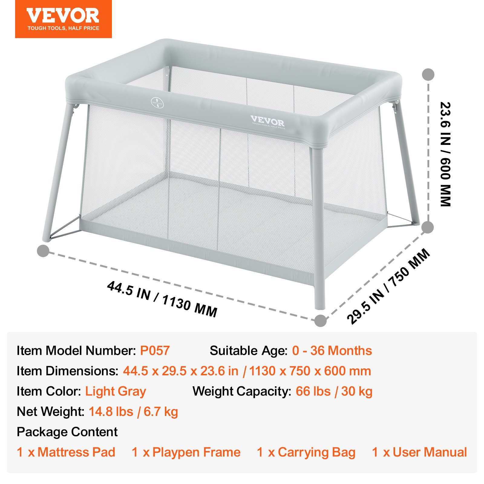 VEVOR Baby Travel Crib and Play Yard Folding Baby Playpen with Soft ...