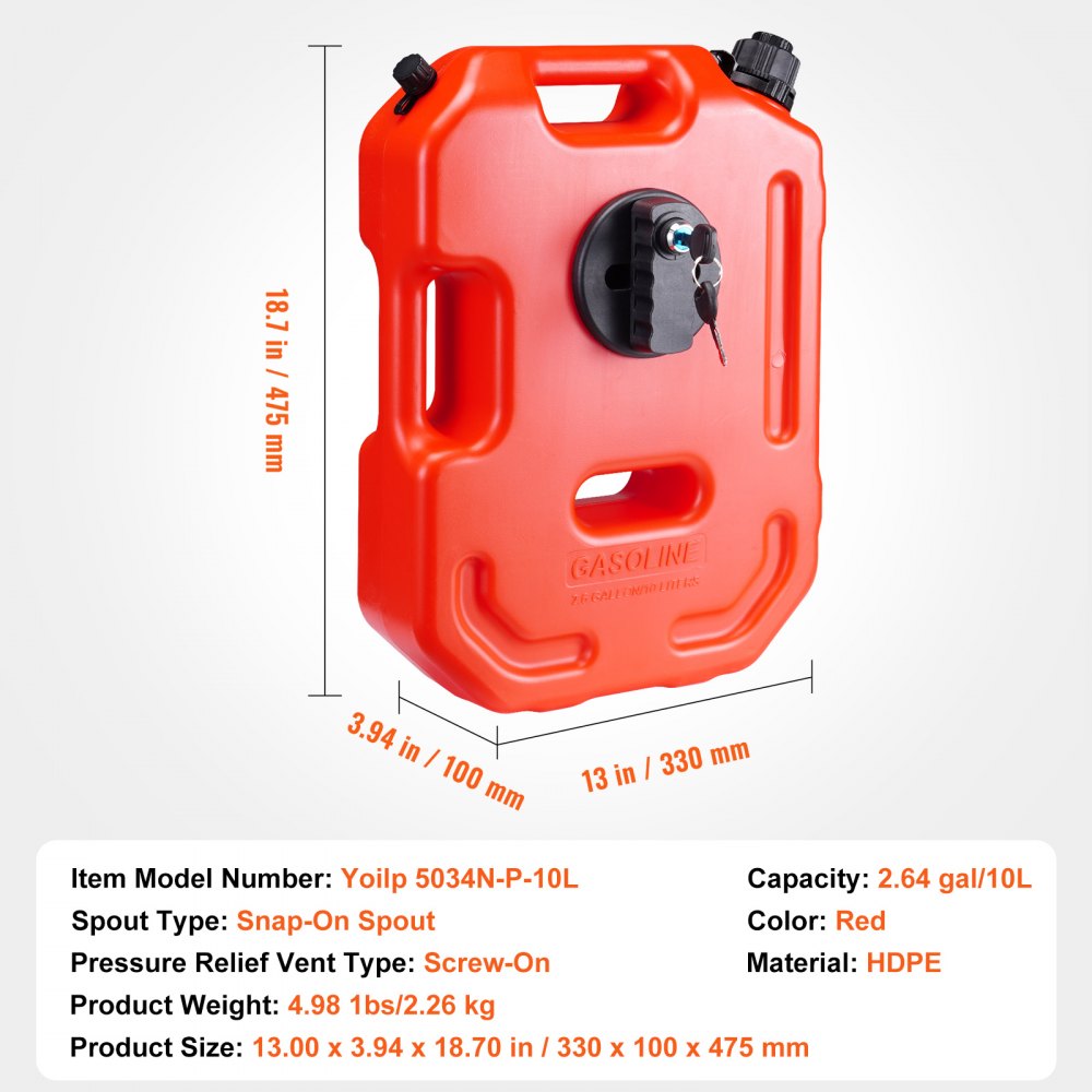 VEVOR Gas Can, 2.64 Gallon/10L, Fuel Tank with Spout and Lockable ...