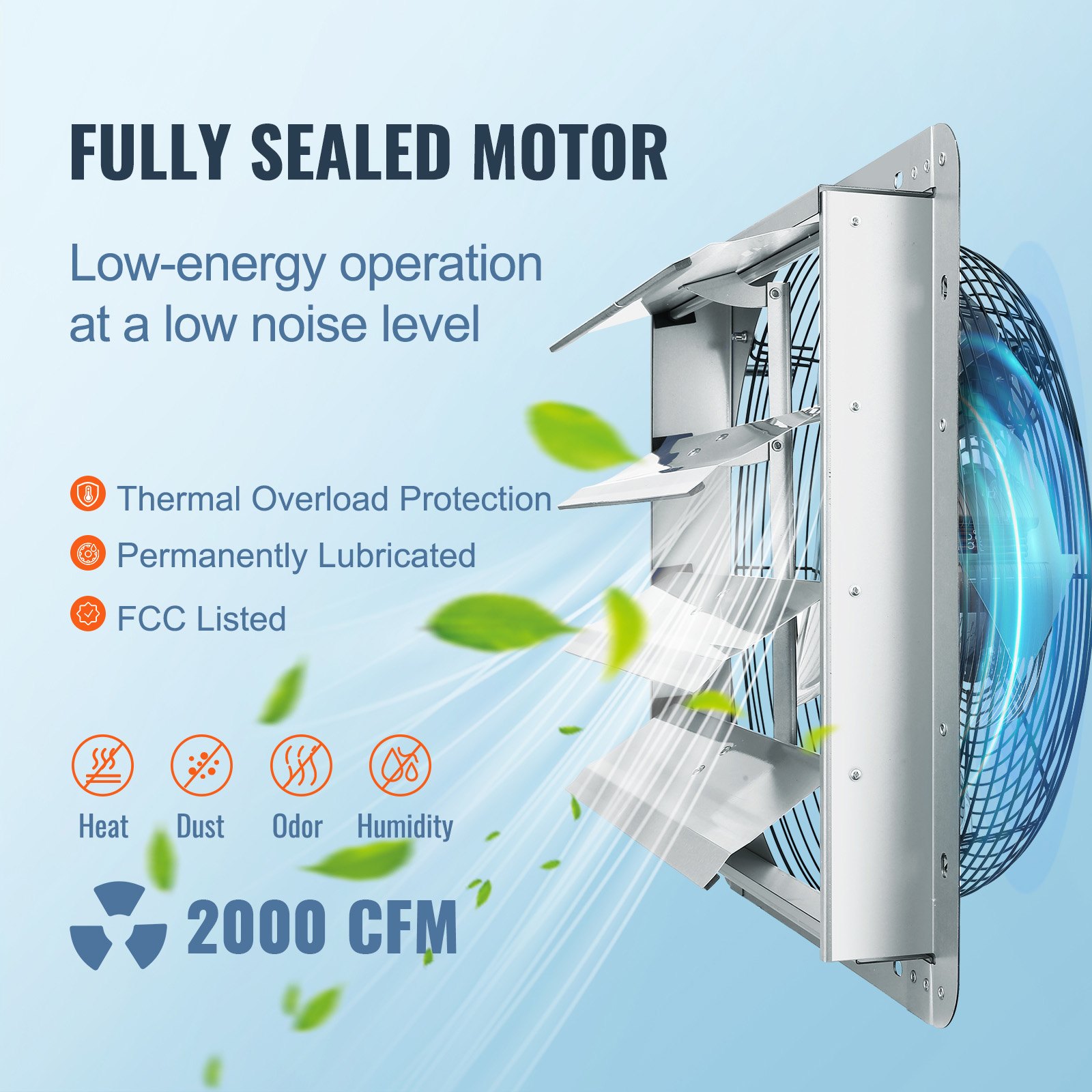 VEVOR Shutter Exhaust Fan, 406 mm High-speed 1400RPM 1506 CFM, Aluminum ...