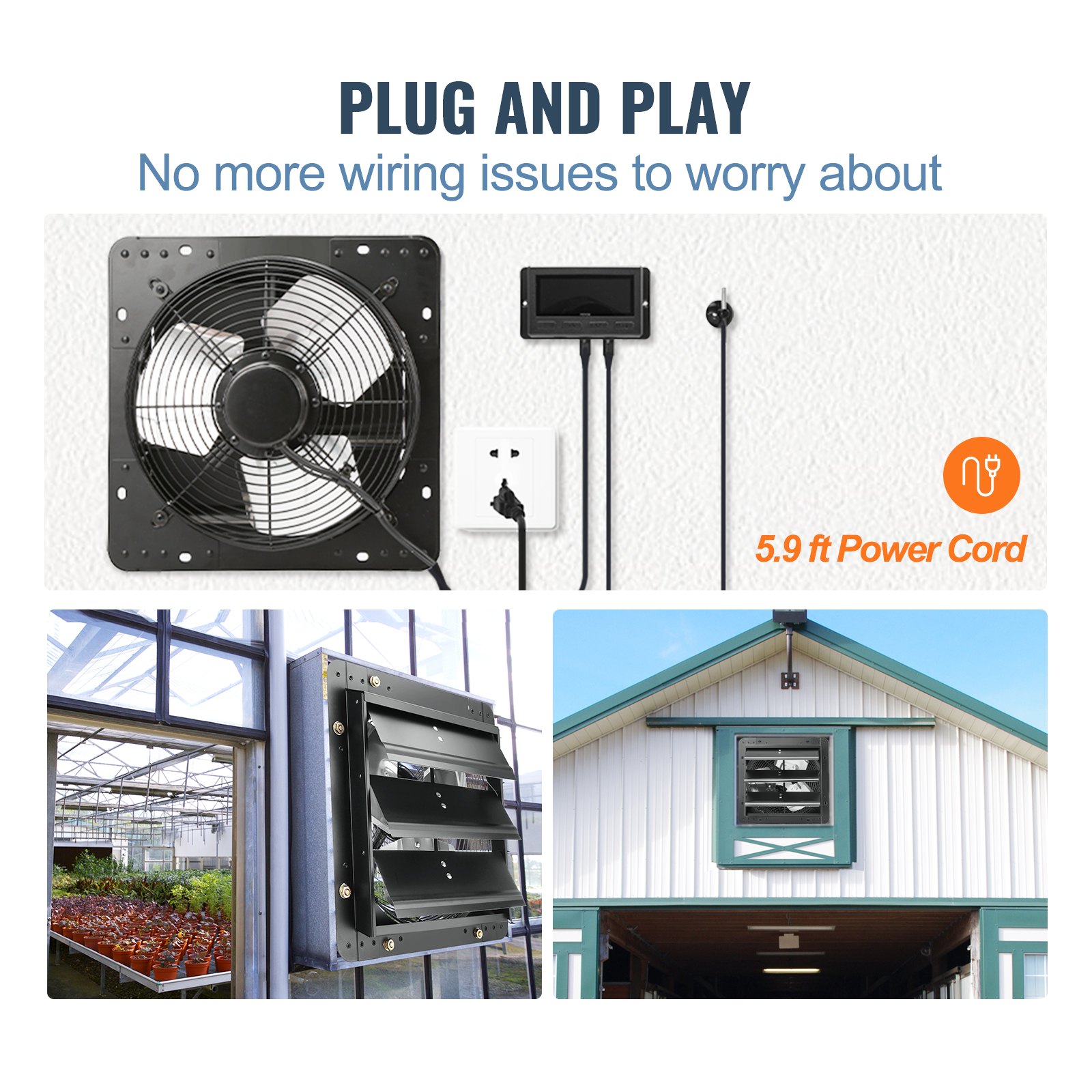 VEVOR Shutter Exhaust Fan, 12'' with Temperature Humidity Controller