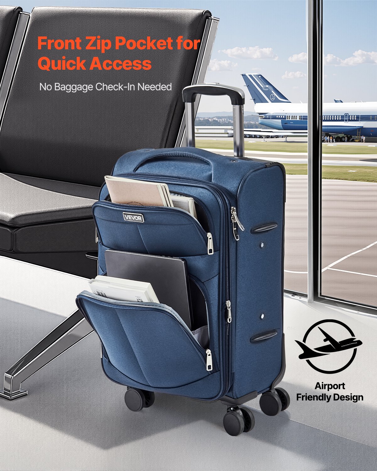VEVOR 20 Inch Carry On Luggage Softside – 7.03 lbs Capacity