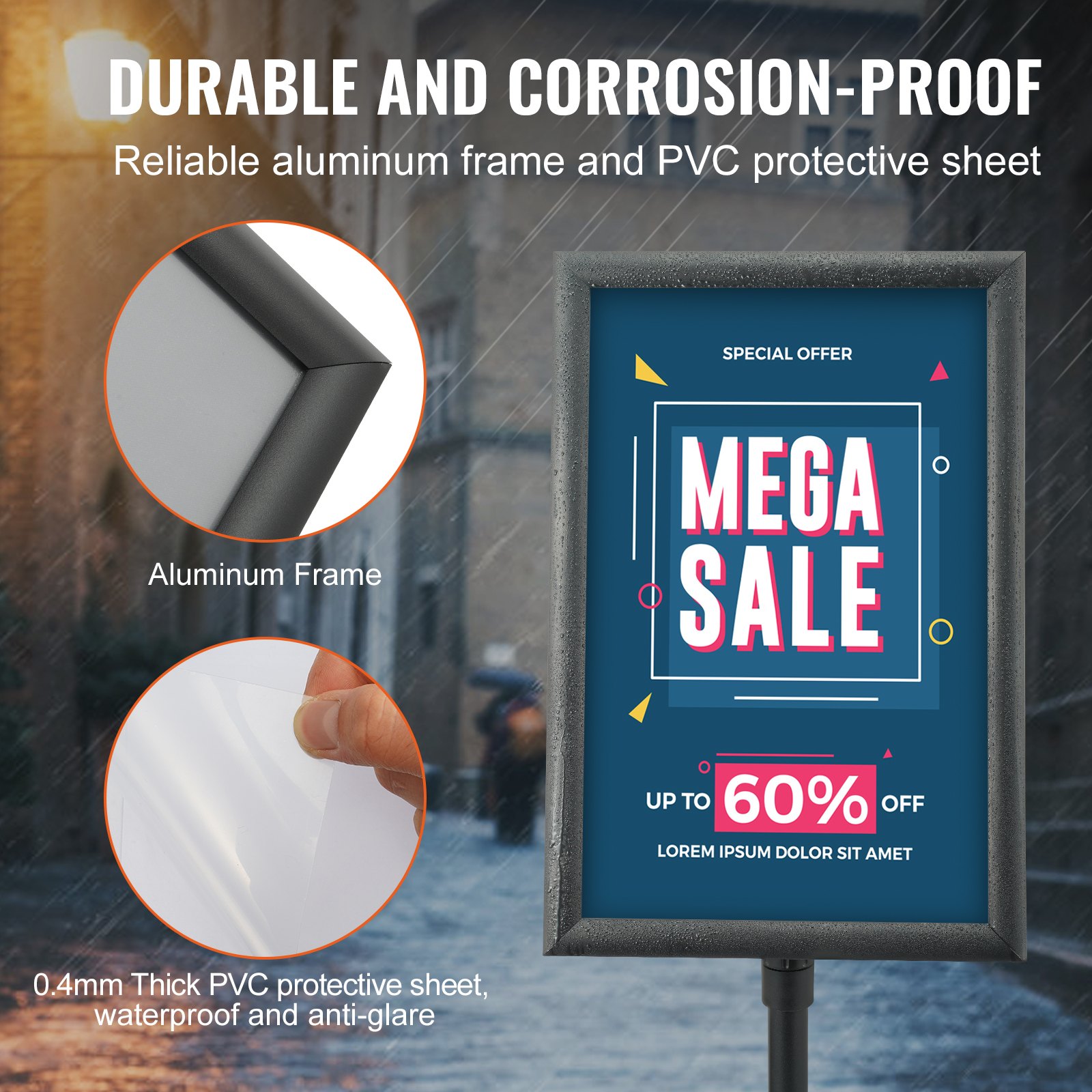 VEVOR Pedestal Sign Holder, 11 x 17 Inch Vertical and Horizontal