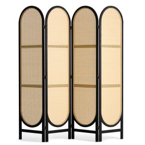 VEVOR 4 Panel Room Divider, Hand-Woven Rattan Folding Privacy Screens ...