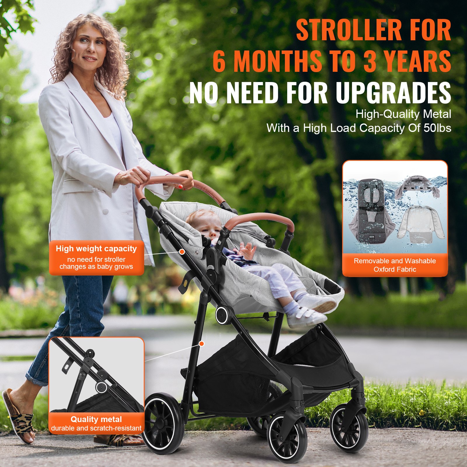 VEVOR Standard Baby Stroller, Infant Toddler Stroller with Bassinet ...