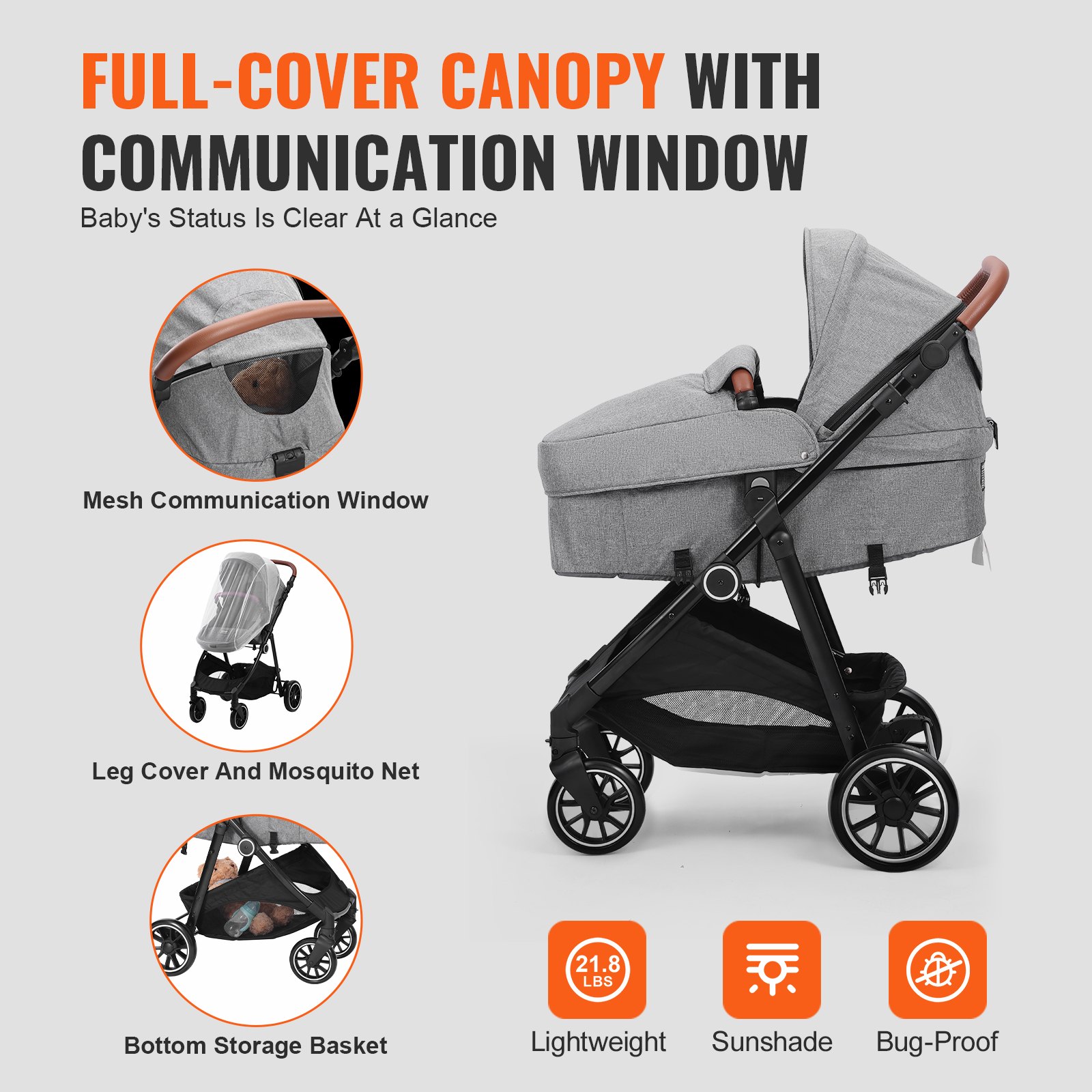 VEVOR Standard Baby Stroller, Infant Toddler Stroller with Bassinet ...