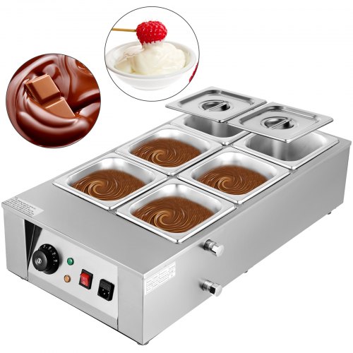 VEVOR Electric Chocolate Melting Pot Machine 6 Tanks 26.45lbs Capacity