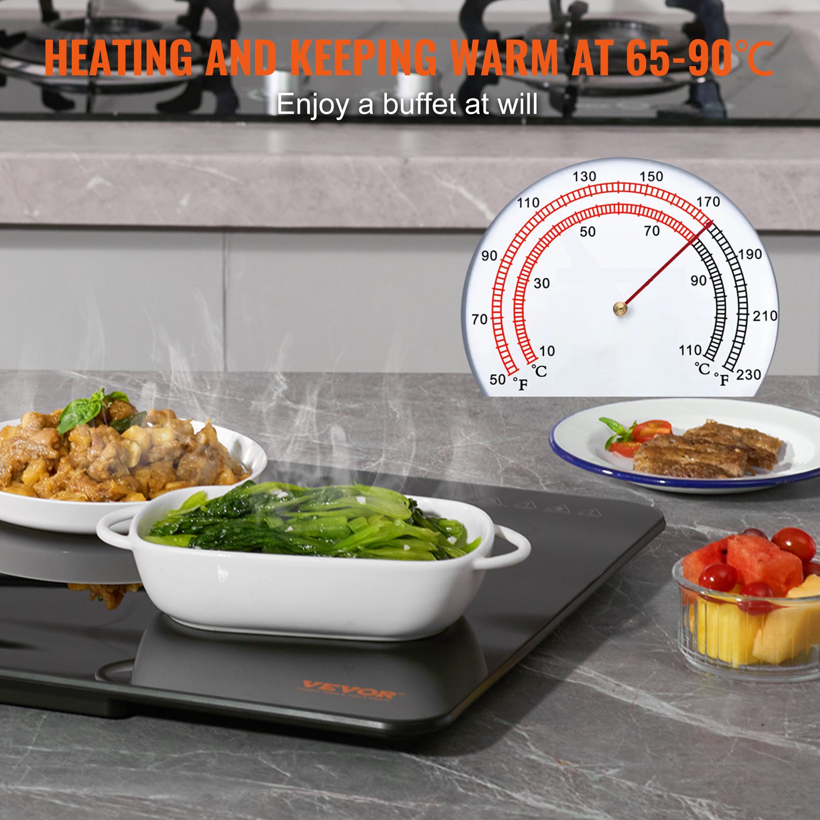 VEVOR Electric Warming Tray, 16.5" x 23.6" Portable Tempered Glass