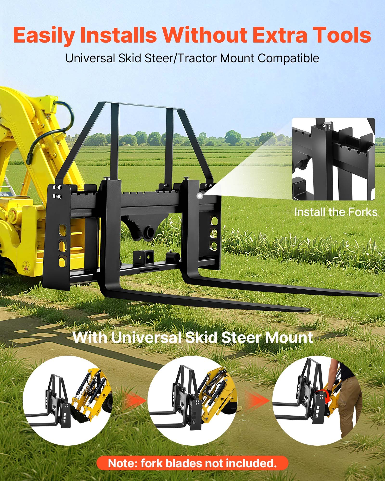 VEVOR Skid Steer Fork Frame – 4000 Lbs, 45 Inch Width