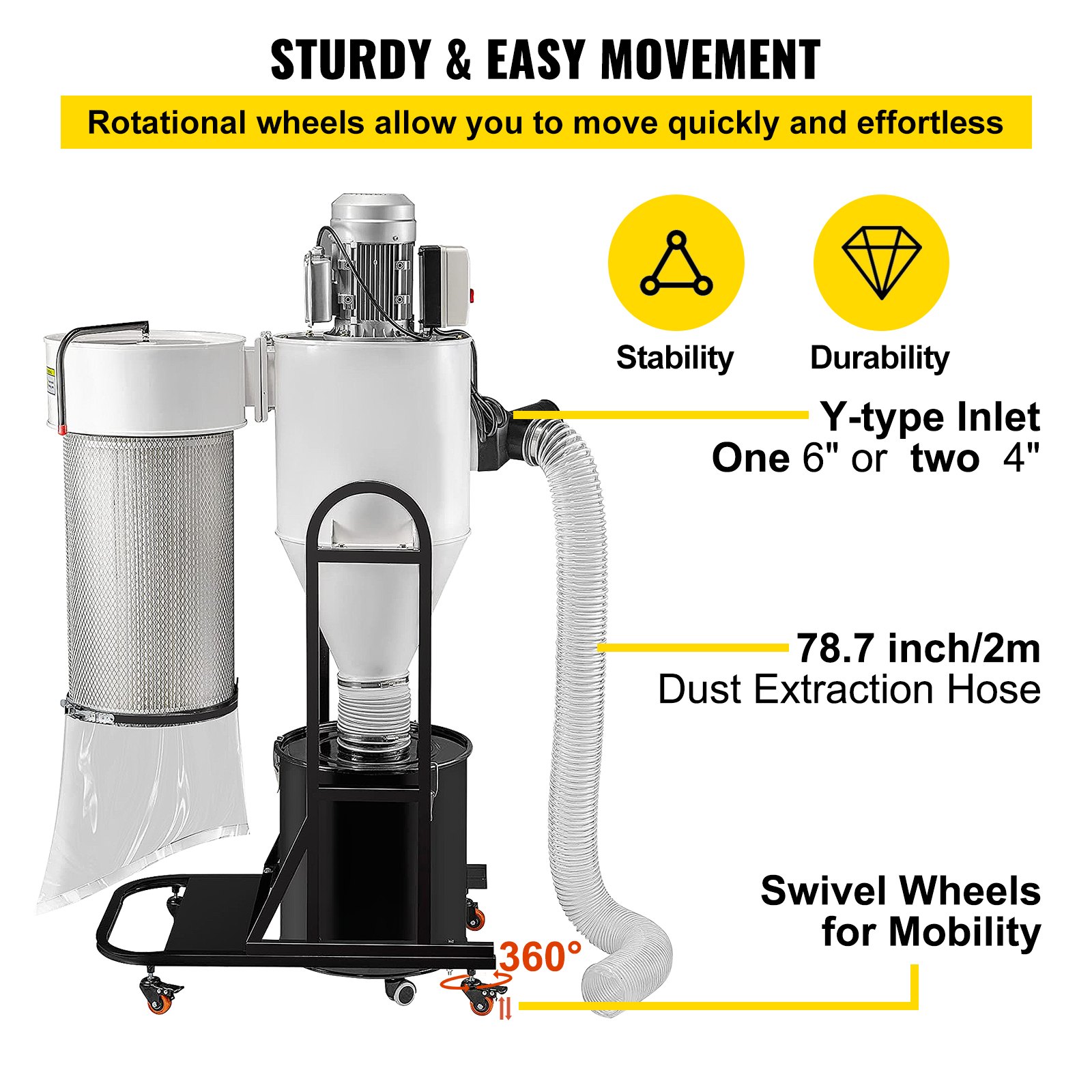 VEVOR Cyclone Dust Collector Woodworking Dust Collector 2HP 220V Heavy ...