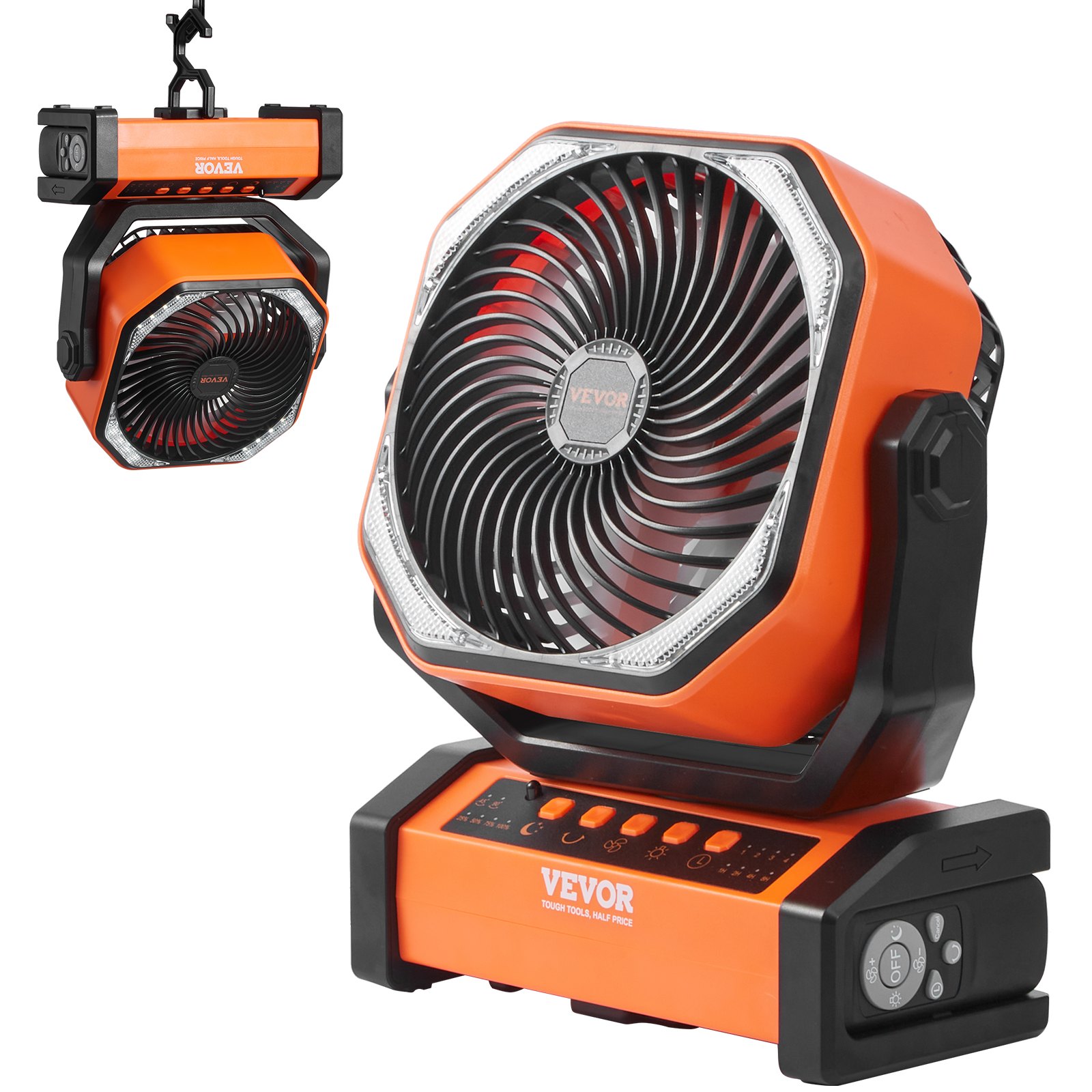 VEVOR Portable Fan Rechargeable 228.6mm, Battery Powered Fan with LED ...