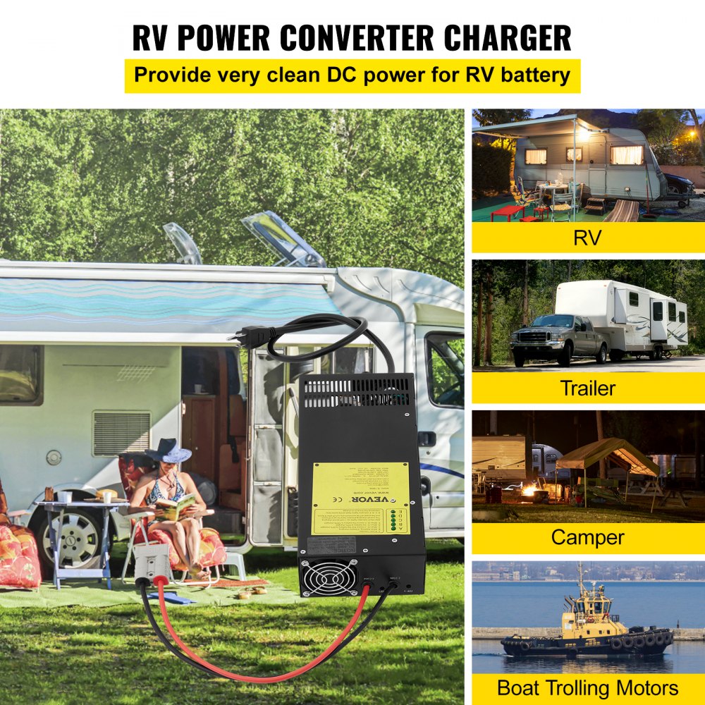 100 Amp RV Power Converter & Battery Charger - 120V AC To 12V DC, Lead & Lithium Compatible, 4-Stage Smart Charging