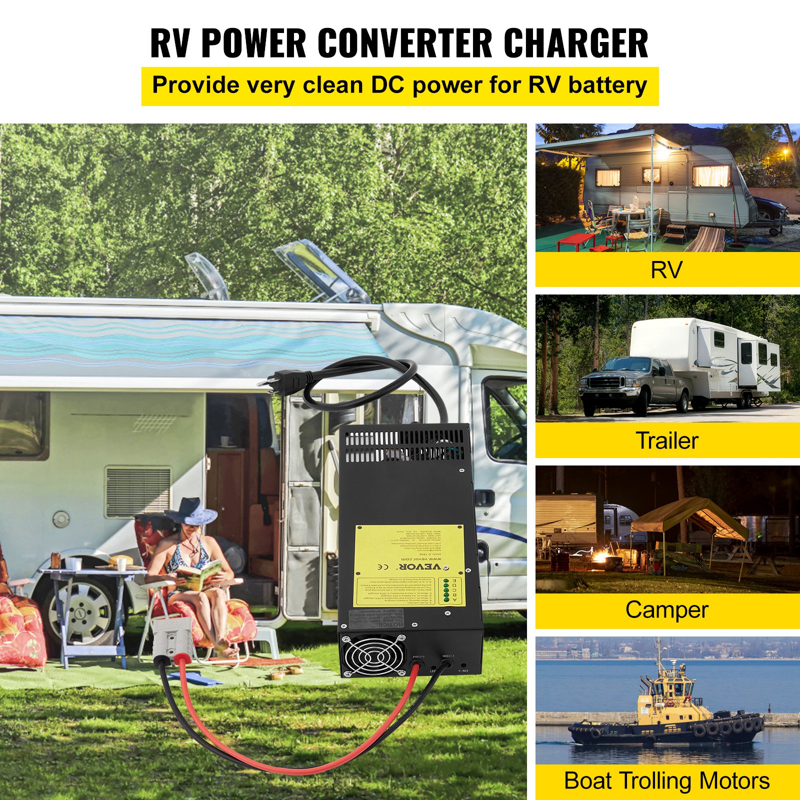 VEVOR 100 Amp RV Power Converter Charger, 110 Volt AC to 12 Volt DC