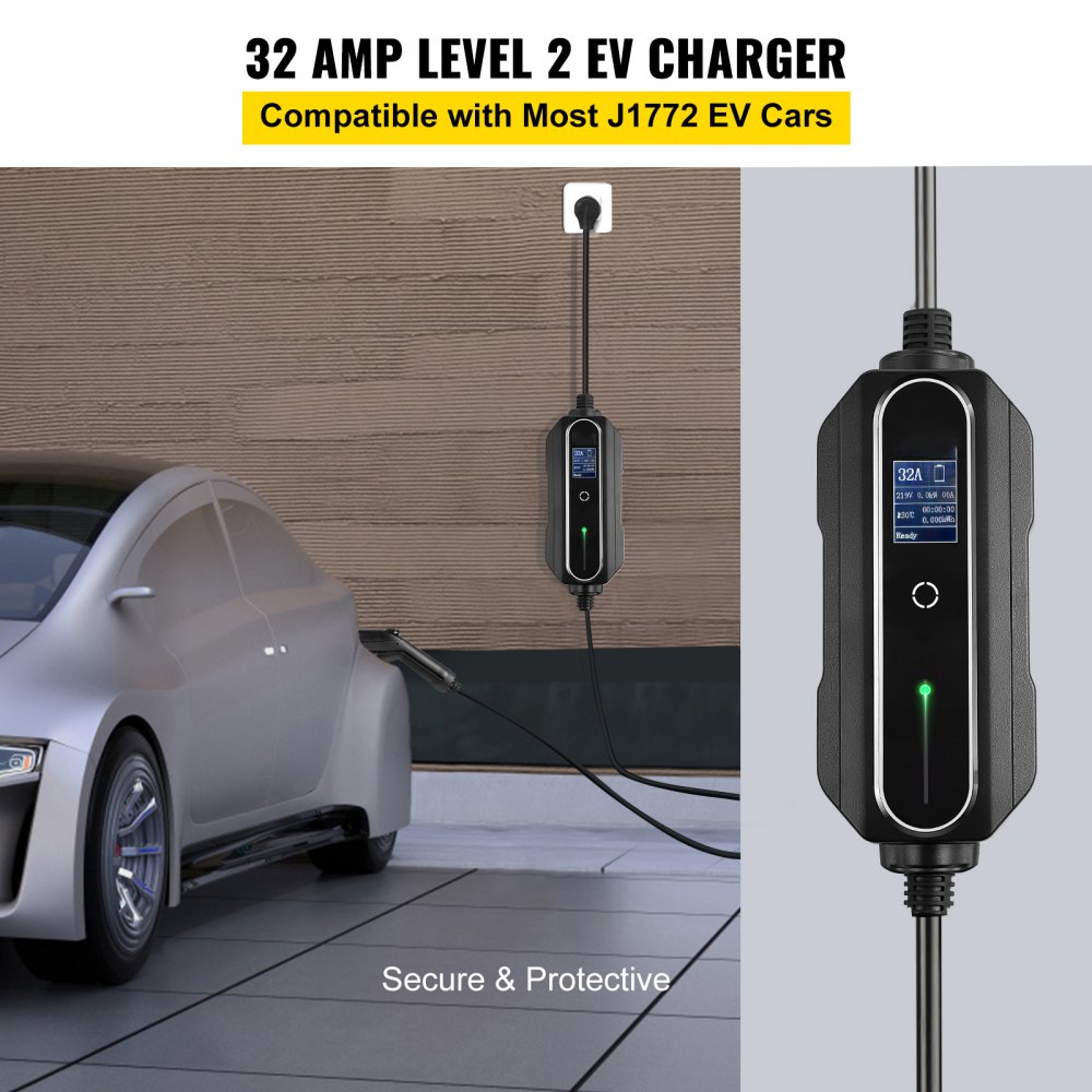 VEVOR Level 2 EV Charger, 32 Amp 110-240V, Portable Electric