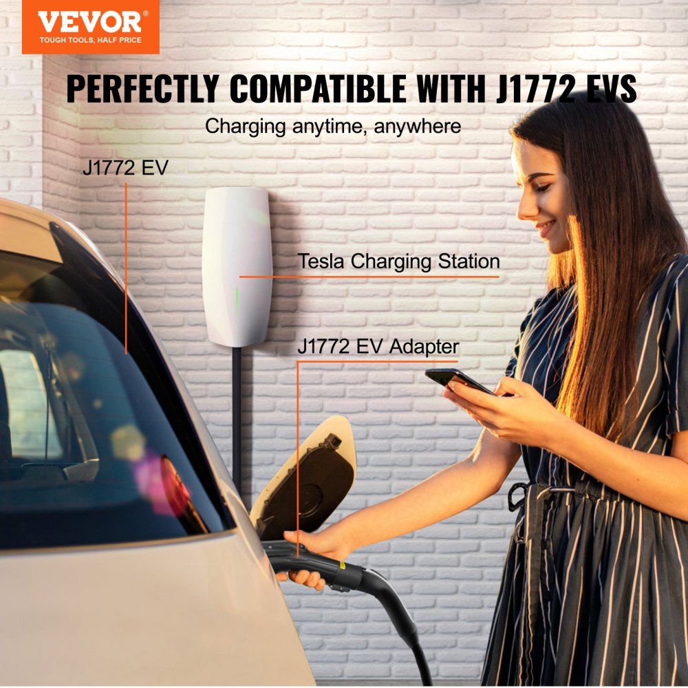 VEVOR Tesla to J1772 Charging Adapter, Max 48 Amp 240V, J1772 EVs Charger  Adapter, with IP65 Storage Bag Anti-Drop Lock, for Tesla High Powered Wall 