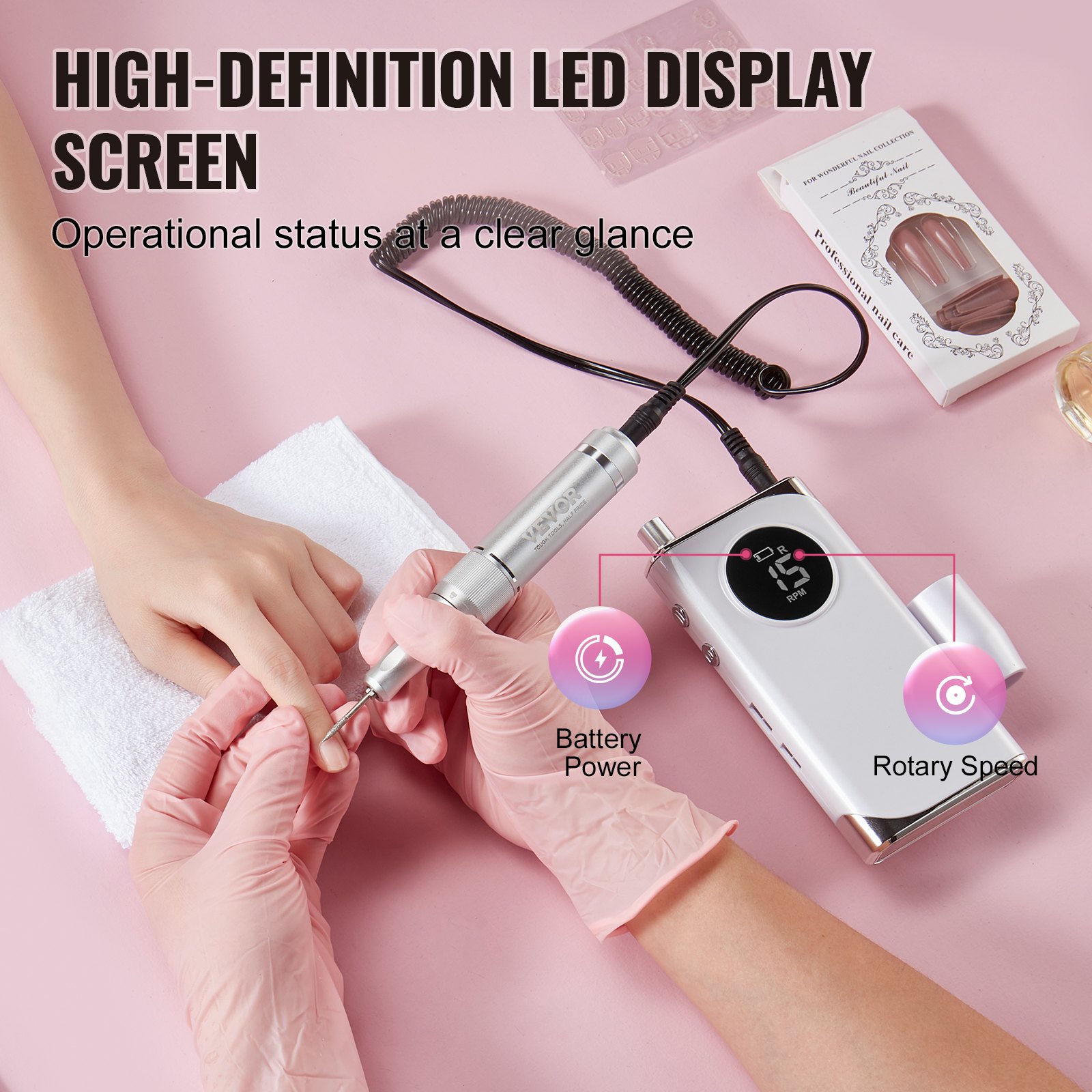 VEVOR Electric Cordless Nail Drill, 30,000RPM Variable-Speed Rechargeable Nail E File Machine, Portable Manicure Pedicure Polisher with 50PCS Sanding Bands for Dead Skin Removal, Nail Surface Smooth main image 0