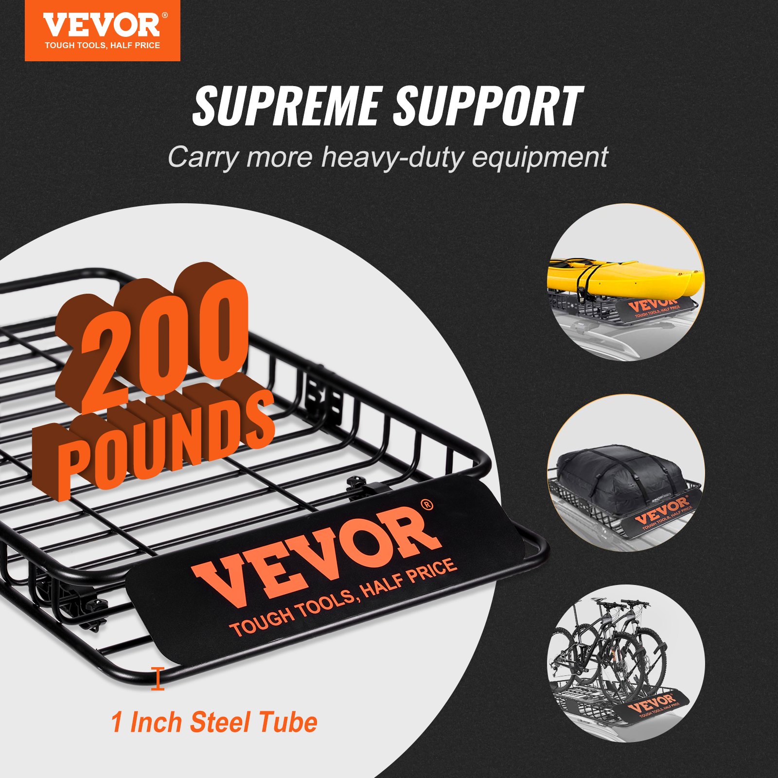VEVOR Roof Rack Cargo Basket, 64" x 39" x 6" Rooftop Cargo Carrier with