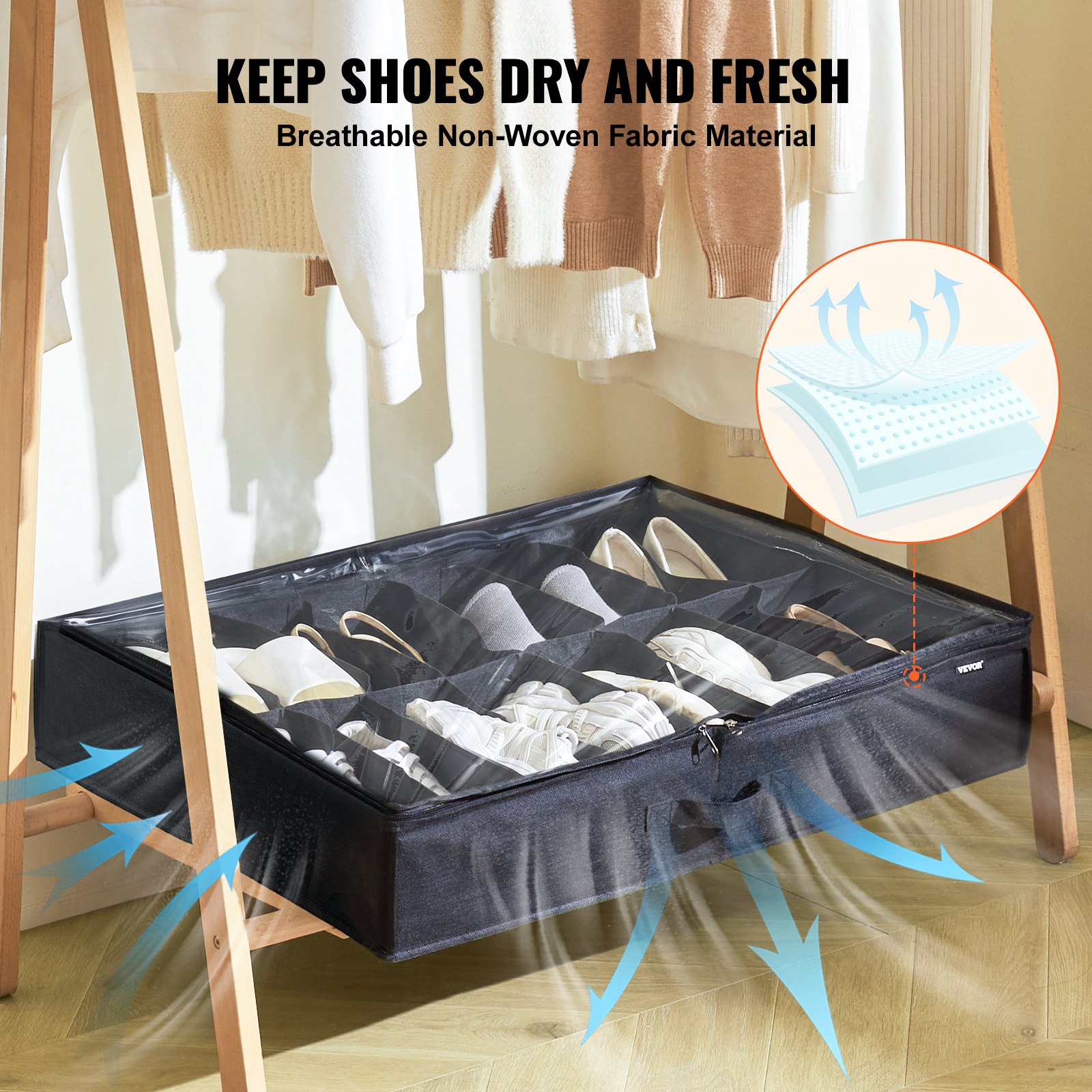 VEVOR Shoe Organizer for Under the Bed - Set of 2x32 Pairs