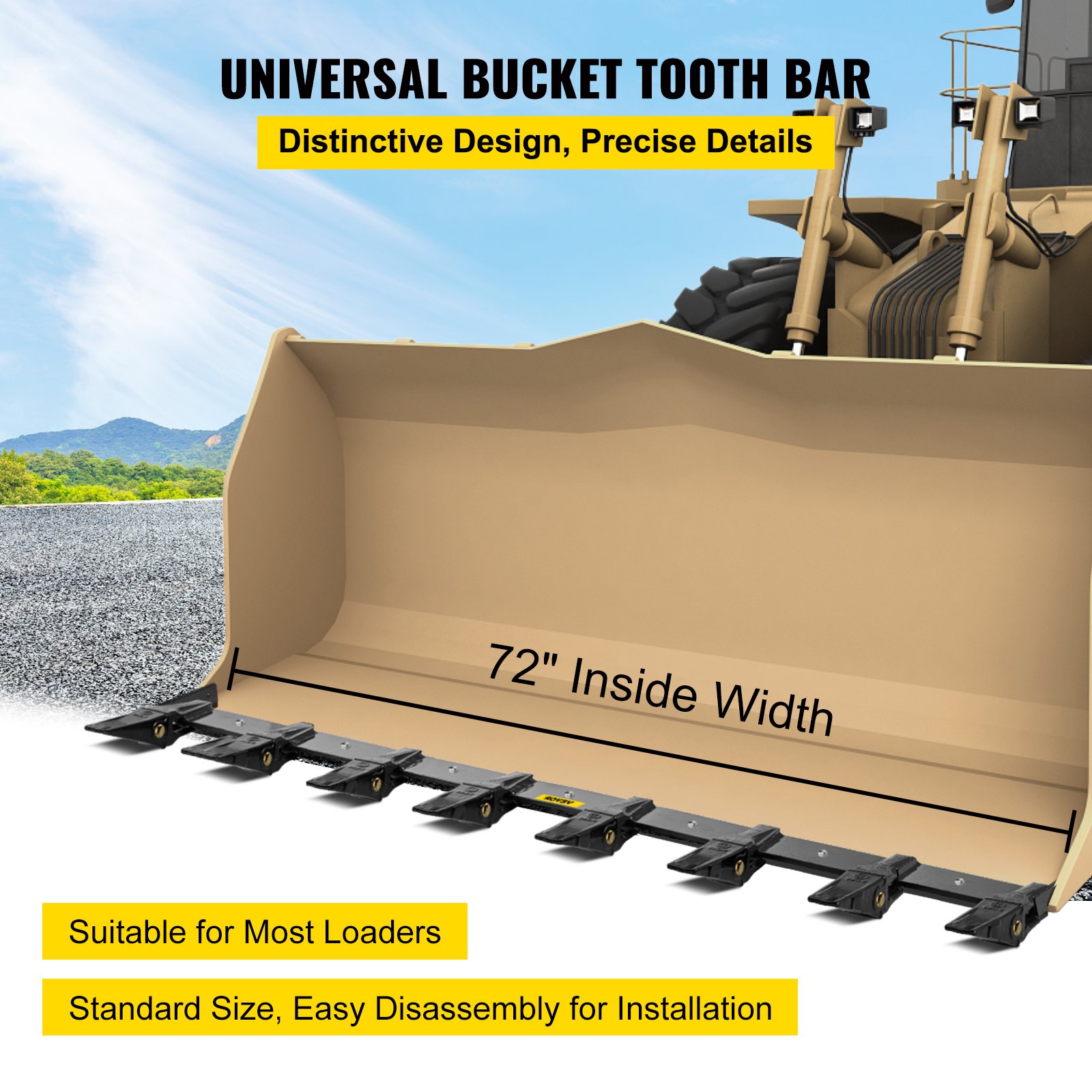 VEVOR Bucket Tooth Bar 66'' Inside Bucket Width Tractor Bucket Teeth 9.