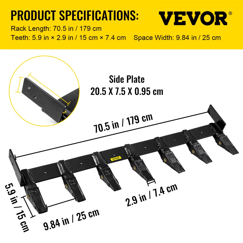 Vevor Bucket Tooth Bar 72 Inside Bucket Width Tractor Bucket Teeth 9 84 Teeth Space Tooth