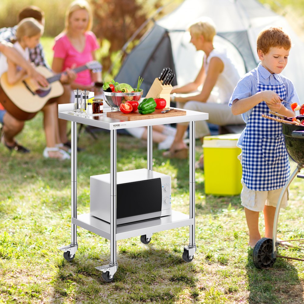 Pracovní stůl z nerezové oceli VEVOR 24 x 30 x 40 palců, komerční pracovní stůl na přípravu jídla s kolečky, odolný pracovní stůl, kovový pracovní stůl s nastavitelnou výškou pro restauraci, domácnost a hotel - miniatura 8