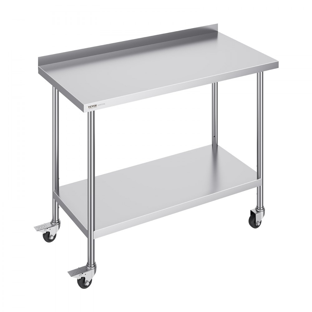 ROVSUN 48" X 24" Open Base Stainless Steel Table, NSF Commercial Heavy Duty Prep & Work Table,Metal Table For Kitchen, Restaurant, Home, Hotel, Garage, Laundry