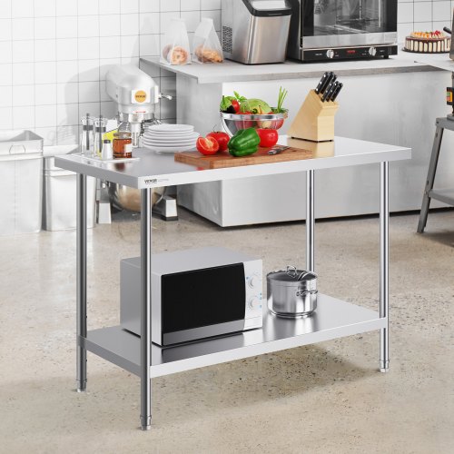 24x15 Inch Stainless Steel Prep Table With Casters – Heavy Duty Commercial Workstation, Adjustable Shelf