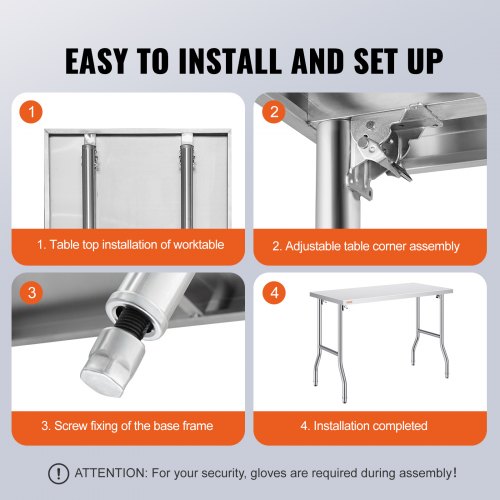 VEVOR Folding Commercial Prep Table, 48 x 24 Inch Commercial