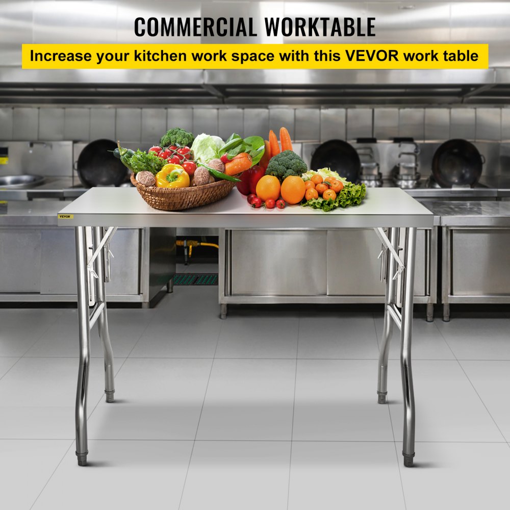 VEVOR VEVOR Stainless Steel Kitchen Bench Folding Commercial Prep Table ...
