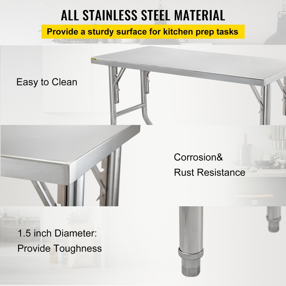 VEVOR VEVOR Stainless Steel Kitchen Bench Folding Commercial Prep Table ...