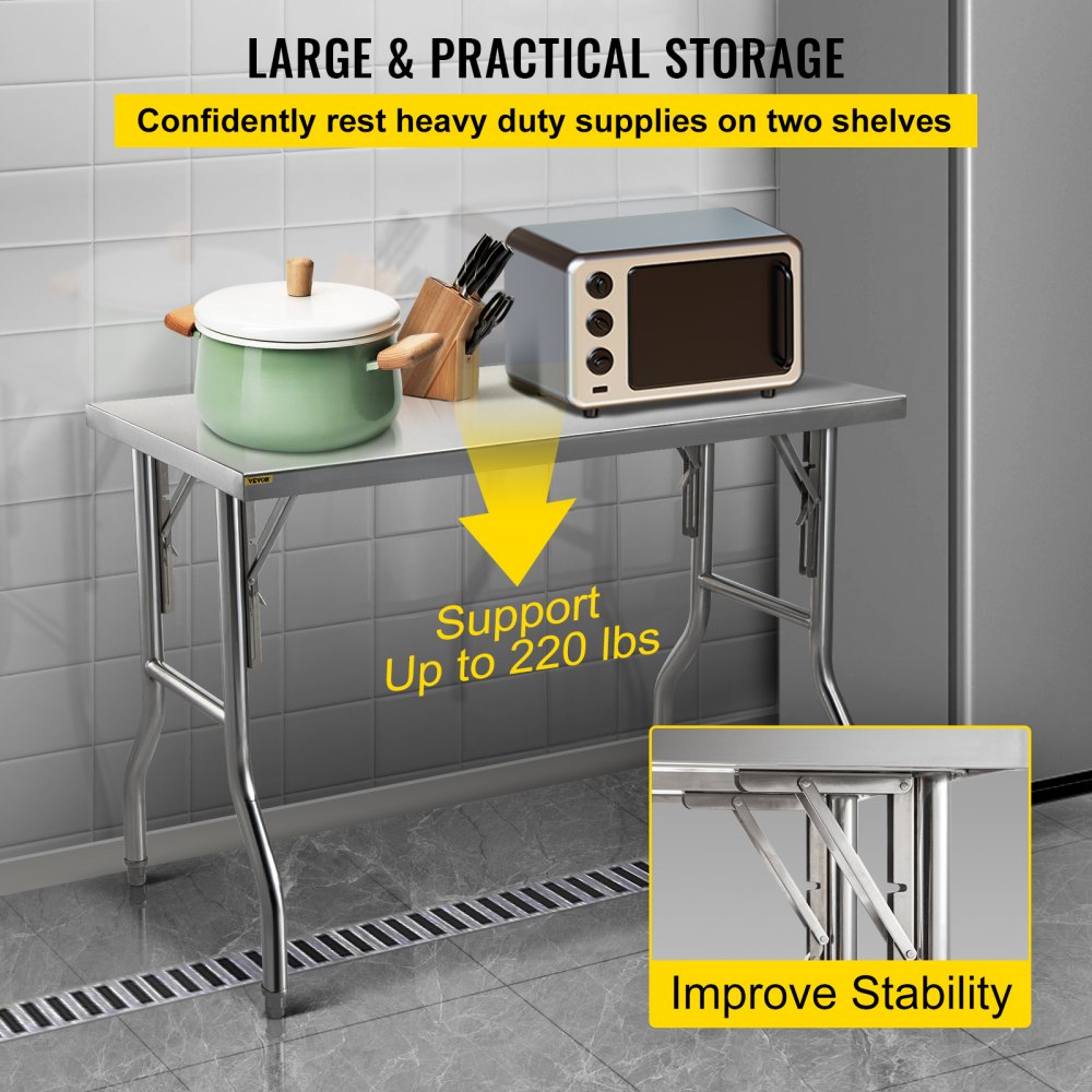 VEVOR VEVOR Stainless Steel Kitchen Bench Folding Commercial Prep Table ...
