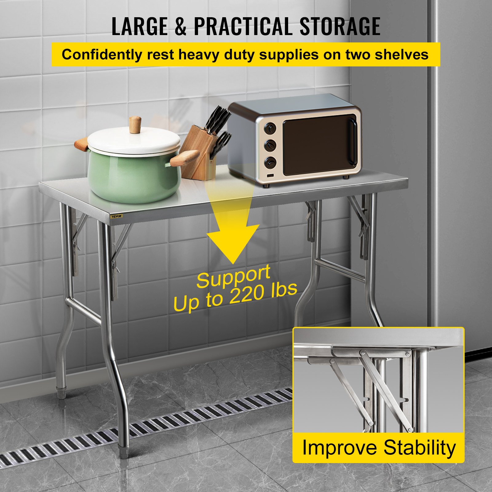 VEVOR VEVOR Stainless Steel Kitchen Bench Folding Commercial Prep Table 1220x610 mm | VEVOR AU