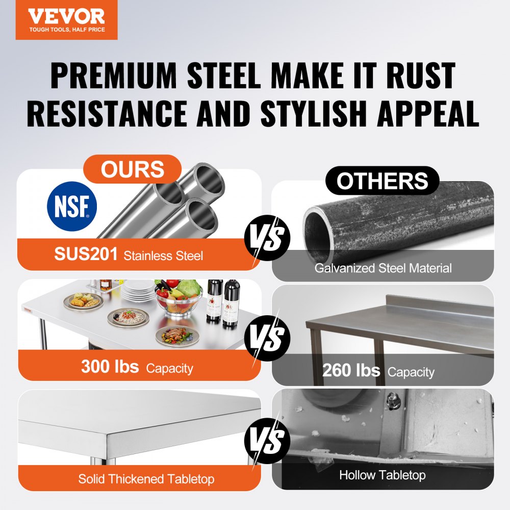 Komerční pracovní stůl VEVOR Pracovní stanice 48 x 30 palců skládací komerční přípravný stůl, dvoupolicový skládací stůl z nerezové oceli, kuchyňský pracovní stůl s nákladem 772 lb Stříbrný kuchyňský ostrůvek z nerezové oceli - miniatura 2